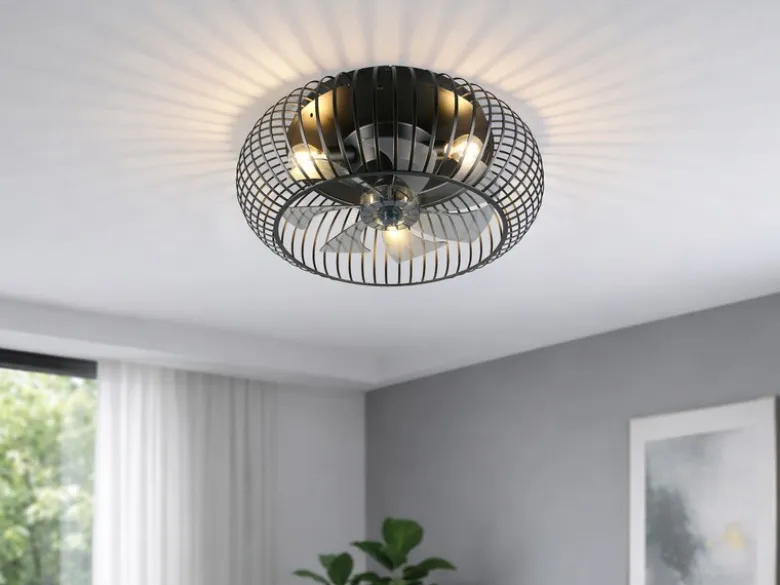 Große Industrial LED Deckenleuchte mit Ventilator & Fernbedienung Ø 61cm