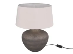 Große Keramik Tischleuchte LOU Braun mit Stoffschirm in Beige, Höhe 46cm