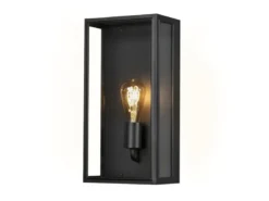 Große LED Außenwandlaterne aus Stahl Schwarz mit Klarglas, Höhe 40cm