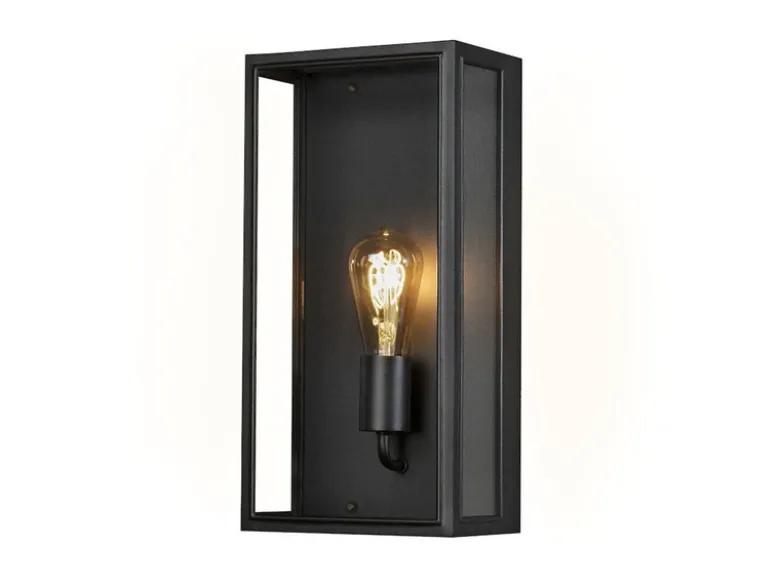 Große LED Außenwandlaterne aus Stahl Schwarz mit Klarglas, Höhe 40cm