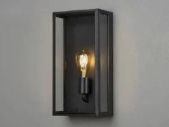 Große LED Außenwandlaterne aus Stahl Schwarz mit Klarglas, Höhe 40cm