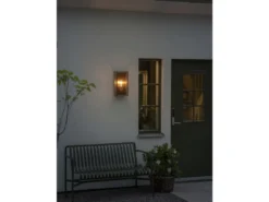 Große LED Außenwandlaterne aus Messing mit Klarglas, Höhe 40cm