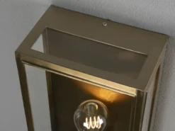 Große LED Außenwandlaterne aus Messing mit Klarglas, Höhe 40cm
