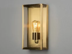 Große LED Außenwandlaterne aus Messing mit Klarglas, Höhe 40cm