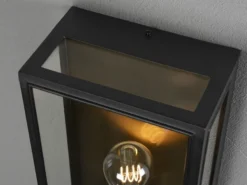 Große LED Außenwandlaterne Schwarz-Messing mit Klarglas, Höhe 40cm
