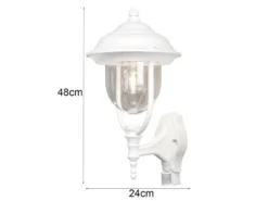 Große LED Außenwandleuchte im Landhausstil Weiß mit Bewegungsmelder, Höhe 48cm