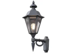 Große LED Außenwandleuchte Laterne stehend, Alu Schwarz, Höhe 61cm