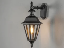 Große LED Außenwandleuchte Laterne hängend, Alu Schwarz, Höhe 54cm