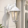 Große LED Außenwandleuchte Laterne hängend aus Aluminium Weiß, Höhe 45cm