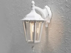 Große LED Außenwandleuchte Laterne hängend aus Aluminium Weiß, Höhe 45cm