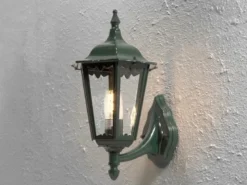 Große LED Außenwandleuchte Laterne stehend aus Aluminium Grün, Höhe 44cm