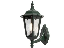 Große LED Außenwandleuchte Laterne stehend aus Aluminium Grün, Höhe 44cm