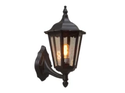 Große LED Außenwandleuchte Laterne stehend aus Aluminium Schwarz, Höhe 44cm