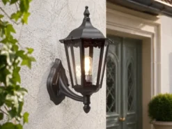 Große LED Außenwandleuchte Laterne stehend aus Aluminium Schwarz, Höhe 44cm