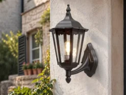 Große LED Außenwandleuchte Laterne stehend aus Aluminium Schwarz, Höhe 44cm