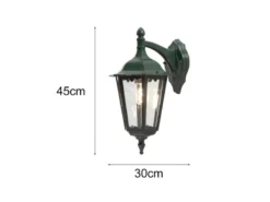 Große LED Außenwandleuchte Laterne hängend aus Aluminium Grün, Höhe 45cm