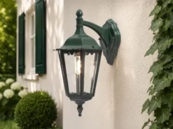 Große LED Außenwandleuchte Laterne hängend aus Aluminium Grün, Höhe 45cm