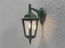 Große LED Außenwandleuchte Laterne hängend aus Aluminium Grün, Höhe 45cm