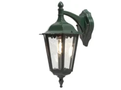Große LED Außenwandleuchte Laterne hängend aus Aluminium Grün, Höhe 45cm