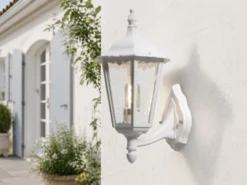 Große LED Außenwandleuchte Laterne stehend aus Aluminium Weiß, Höhe 44cm