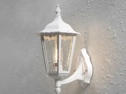 Große LED Außenwandleuchte Laterne stehend aus Aluminium Weiß, Höhe 44cm