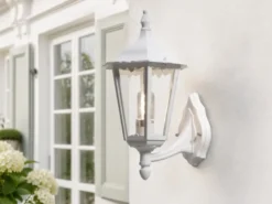 Große LED Außenwandleuchte Laterne stehend aus Aluminium Weiß, Höhe 44cm
