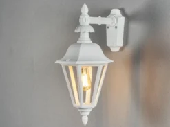 Große LED Außenwandleuchte Laterne hängend, Alu Weiß, Höhe 54cm