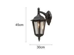 Große LED Außenwandleuchte Laterne hängend aus Aluminium Schwarz, Höhe 45cm