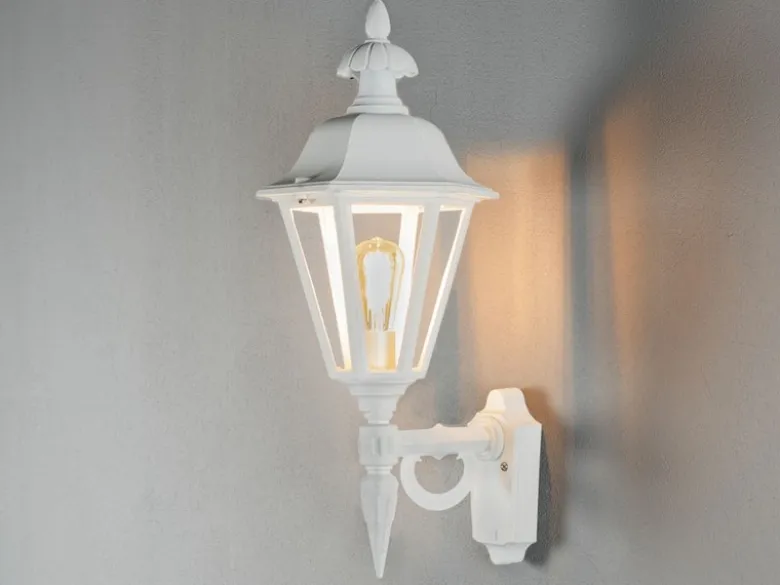 Große LED Außenwandleuchte Laterne stehend, Alu Weiß, Höhe 61cm