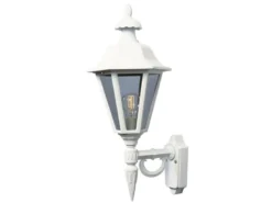 Große LED Außenwandleuchte Laterne stehend, Alu Weiß, Höhe 61cm