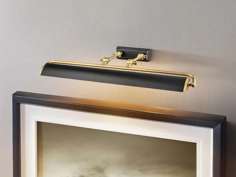 Große LED Bilderleuchte in Schwarz-Altmessing, verstellbar, Breite 70cm