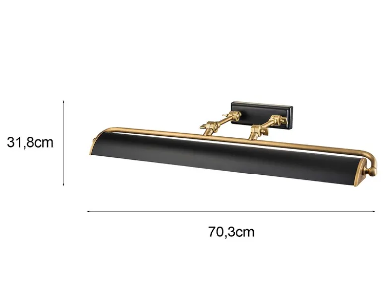 Große LED Bilderleuchte in Schwarz-Altmessing, verstellbar, Breite 70cm