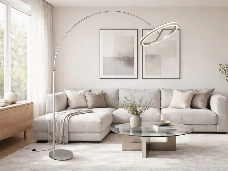 Große LED Bogenlampe AMADOR dimmbar aus Metall Silber, Höhe 205cm