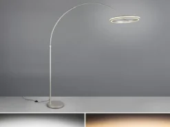 Große LED Bogenlampe AMADOR dimmbar aus Metall Silber, Höhe 205cm