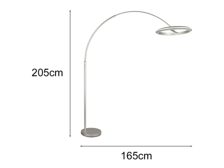 Große LED Bogenlampe AMADOR dimmbar aus Metall Silber, Höhe 205cm