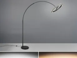 Große LED Bogenlampe AMADOR dimmbar aus Metall Schwarz, Höhe 205cm