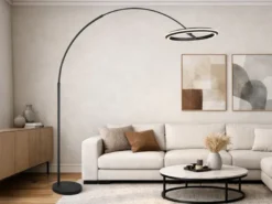 Große LED Bogenlampe AMADOR dimmbar aus Metall Schwarz, Höhe 205cm