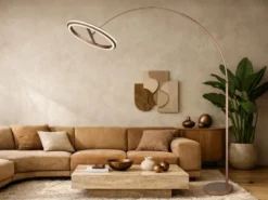 Große LED Bogenlampe AMADOR dimmbar aus Metall Coffee, Höhe 205cm