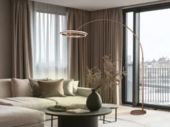 Große LED Bogenlampe AMADOR dimmbar aus Metall Coffee, Höhe 205cm