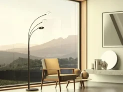 Große LED Bogenlampe DENT dimmbar Design Schwarz, Höhe 185cm