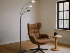 Große LED Bogenlampe DENT dimmbar Design Schwarz, Höhe 185cm