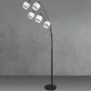 Große LED Bogenleuchte 5-flammig mit Stoffschirmen Schwarz/Weiß, Höhe 200cm