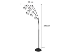 Große LED Bogenleuchte 5-flammig mit Stoffschirmen Schwarz/Weiß, Höhe 200cm