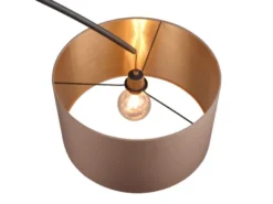Große LED Bogenleuchte Metall Schwarz mit Stoff Lampenschirm Taupe, Höhe 210cm