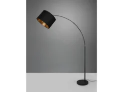 Große LED Bogenleuchte mit Stoffschirm Schwarz innen Gold - Höhe 171cm
