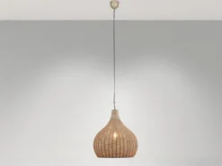 Große LED Boho Pendelleuchte 1-flammig mit Lampenschirm aus Jute, Ø 54cm