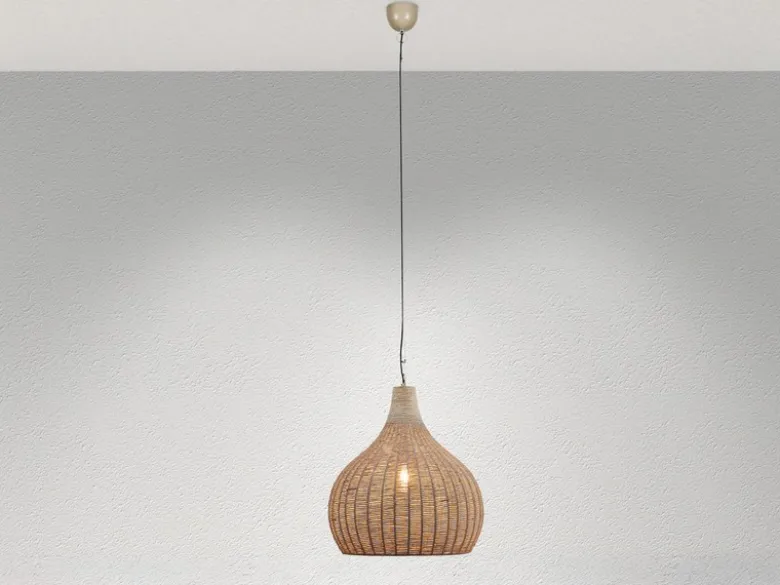 Große LED Boho Pendelleuchte 1-flammig mit Lampenschirm aus Jute, Ø 54cm