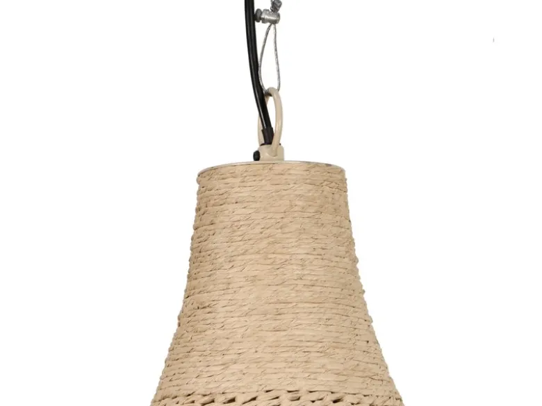 Große LED Boho Pendelleuchte 1-flammig mit Lampenschirm aus Jute, Ø 54cm