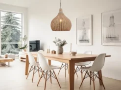 Große LED Boho Pendelleuchte 1-flammig mit Lampenschirm aus Jute, Ø 54cm