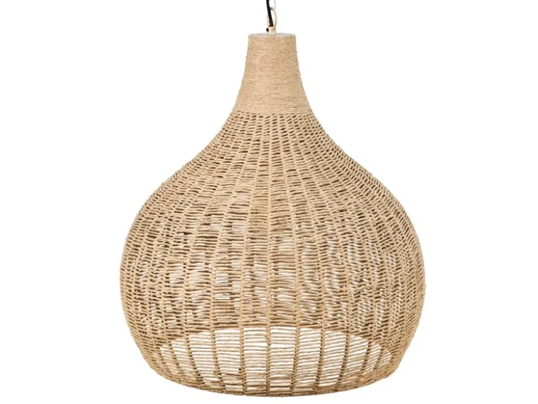 Große LED Boho Pendelleuchte 1-flammig mit Lampenschirm aus Jute, Ø 54cm